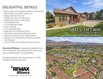 5843 South Taft Way | Littleton CO 80127 | Dancing Willows Townhomes - Listing by REMAX Littleton Colorado Realtor Anthony Rael